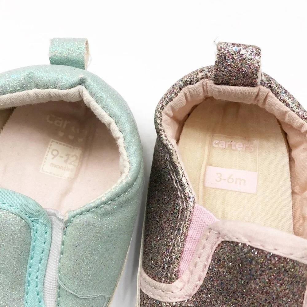Carter's pink glitter & mint glitter baby shoes